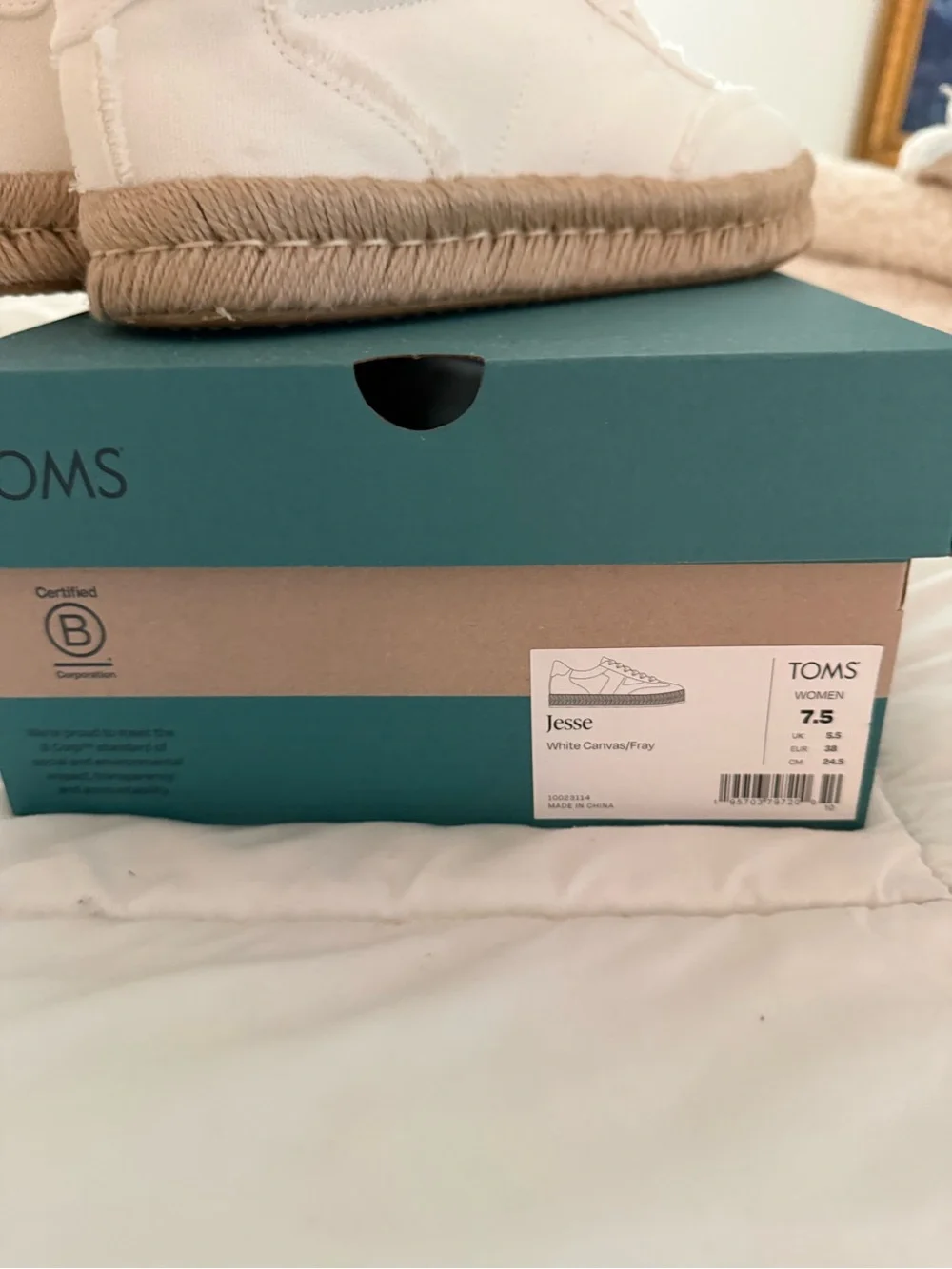 Toms White Canvas Espadrille Sneaker with Natural Jute Trim
